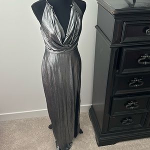 Aidan Mattox size 6 metallic dress with slit
